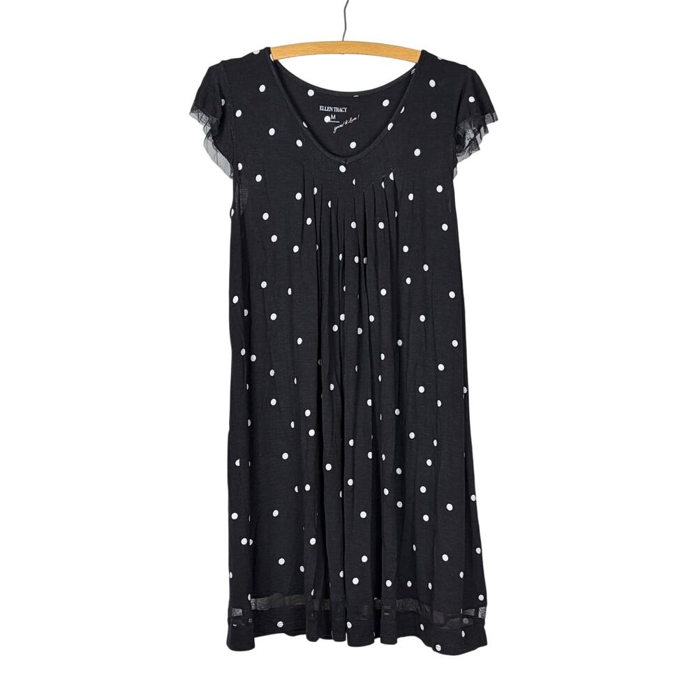 Ellen Tracy Essentials Black White Polka Dot Lace Nightgown Womens M NWT